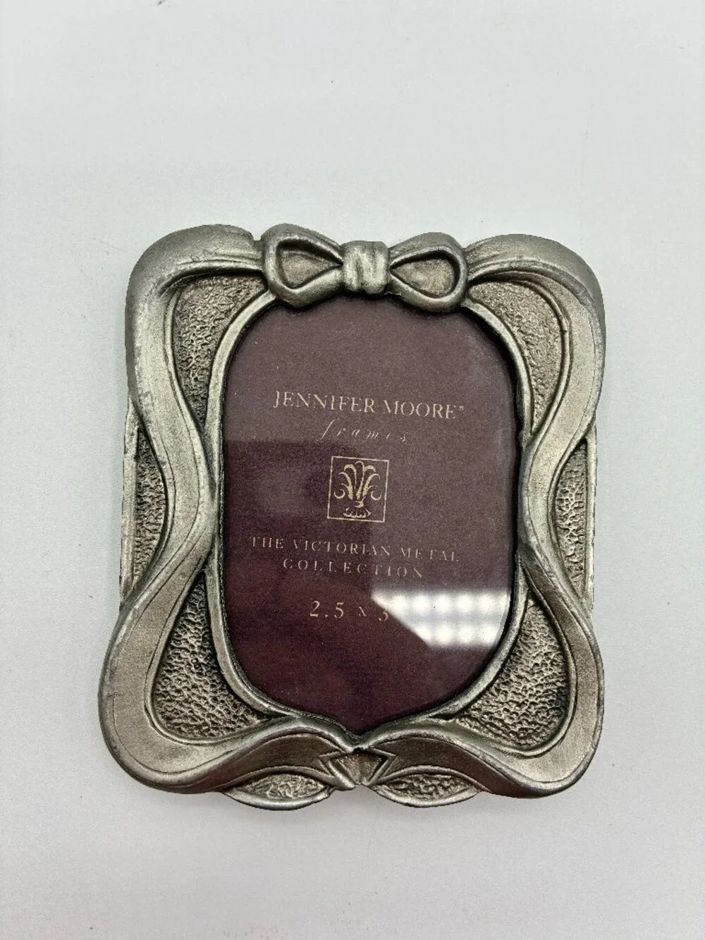 Jennifer Moore Pewter Picture Frame Victorian Metal Collection 2.5x3 Ribbons